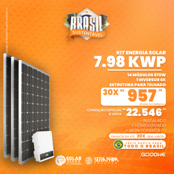 Kit Gerador Solar 7.98kWp 950kWh/Mês