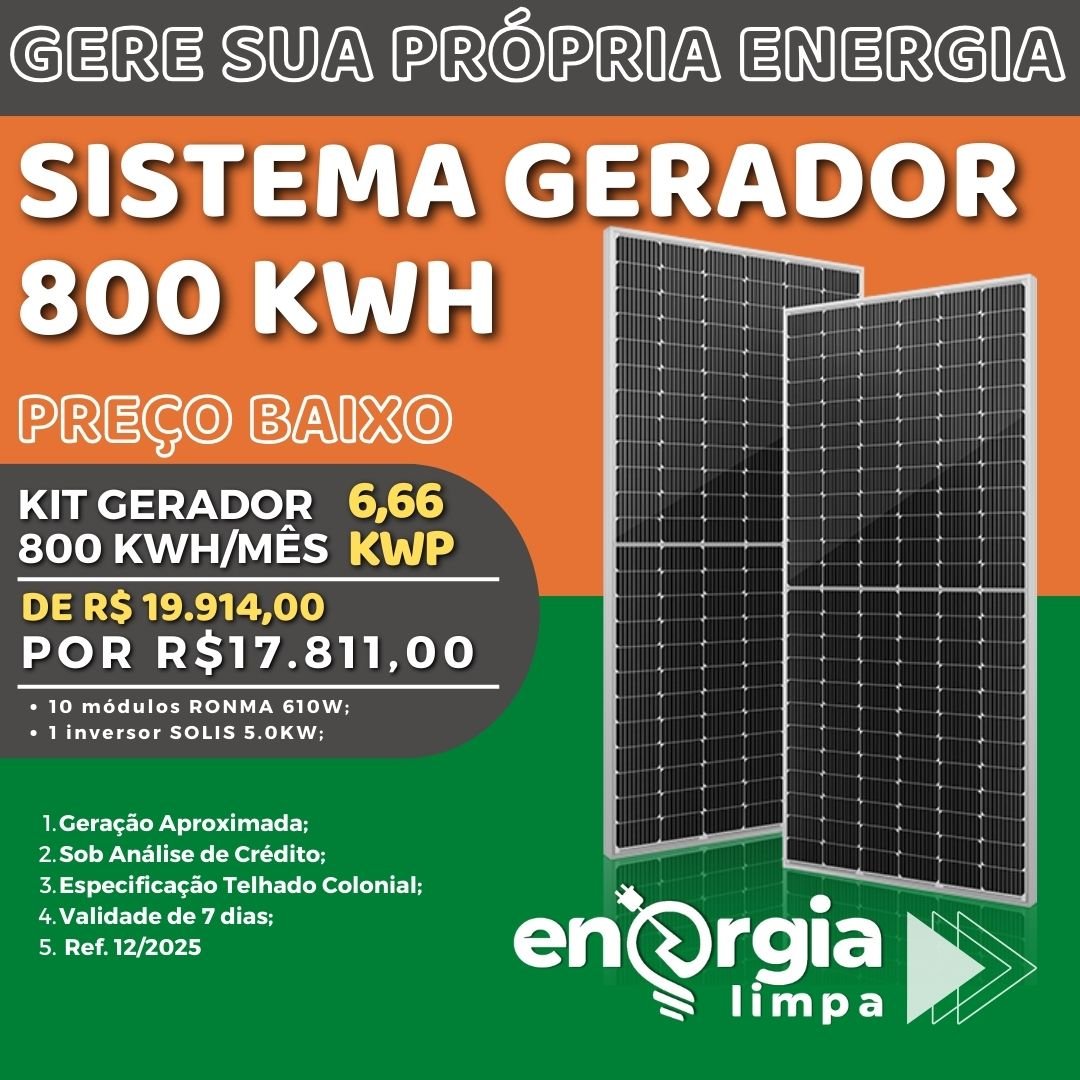 Kit Gerador Solar até 800 kwh