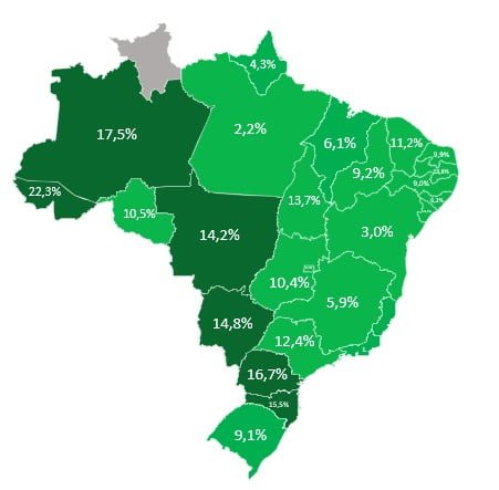 Mapa do consumo por região