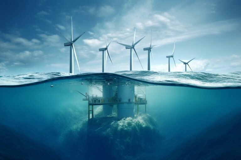 As torres de geração eólica offshore são instaladas no mar, a centenas de metros das praias