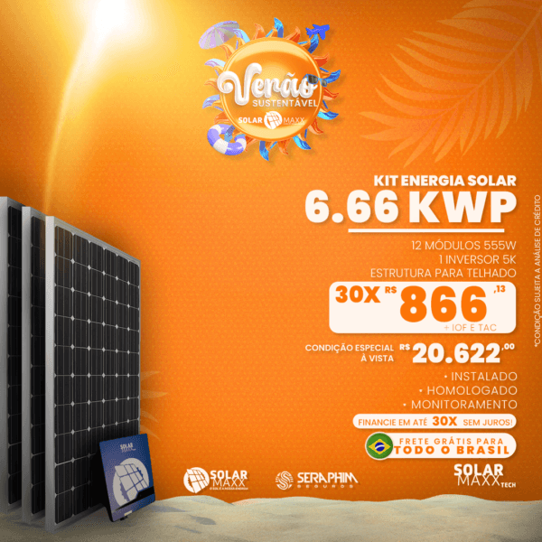 Kit Gerador Solar 6.66kWp 800kWh/Mês