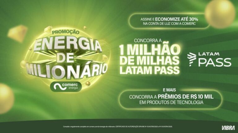 Comerc sorteia 1 milhão em Milhas LATAM PASS, em ação de adesão inédita no setor de energia