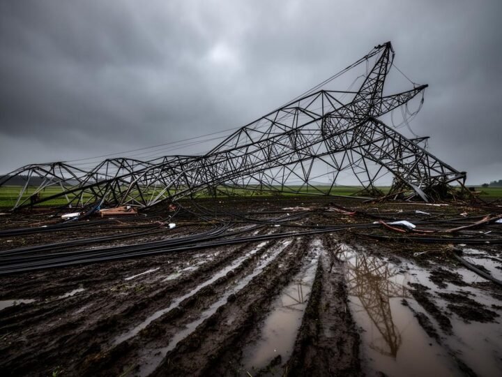 Ciclone causa colapso de torres de transmissão e deixa milhares sem energia no RS