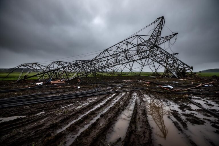 Ciclone causa colapso de torres de transmissão e deixa milhares sem energia no RS
