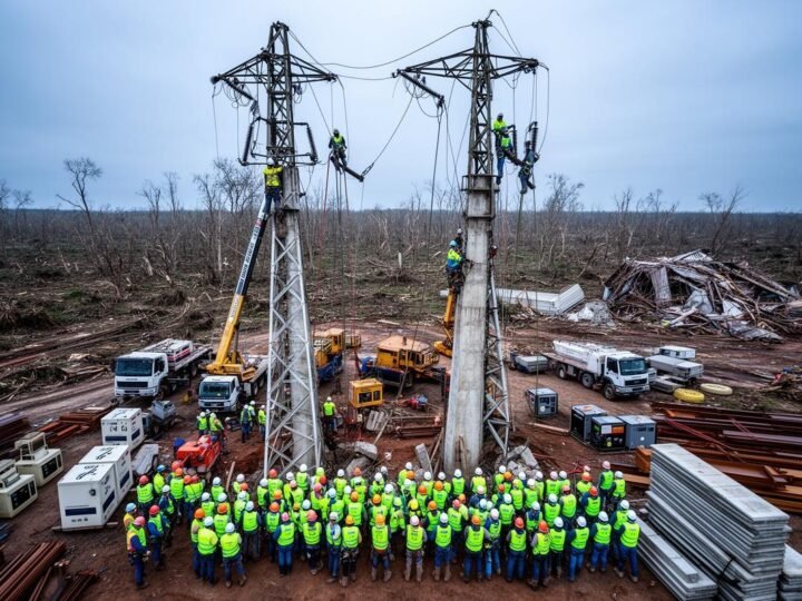 Força-tarefa mobiliza 90 profissionais para reconstruir 26 torres de energia no Rio Grande do Sul