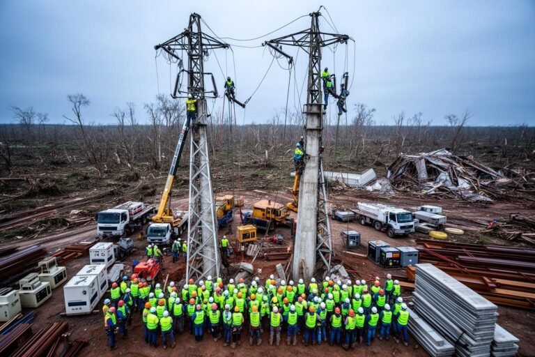 Força-tarefa mobiliza 90 profissionais para reconstruir 26 torres de energia no Rio Grande do Sul